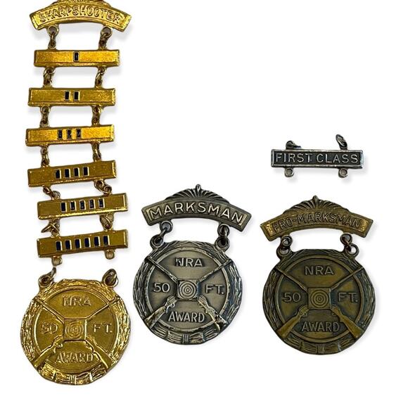 Vintage NRA Marksman Metals Pins 80s Rifle Collectors Bars Awards